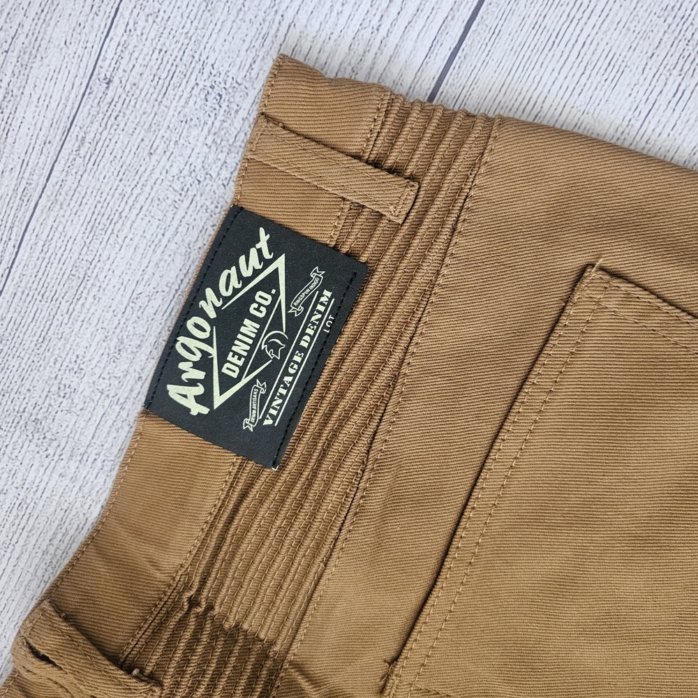 Men's Slim Straight Fit Biker Style Denim Jeans In Wheat/Timber - Picture 9 of 13